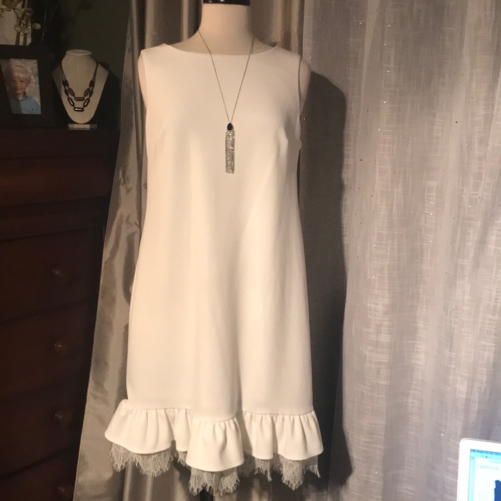 Calvin Klein Sleeveless Dress w/Ruffle & Lace Hem